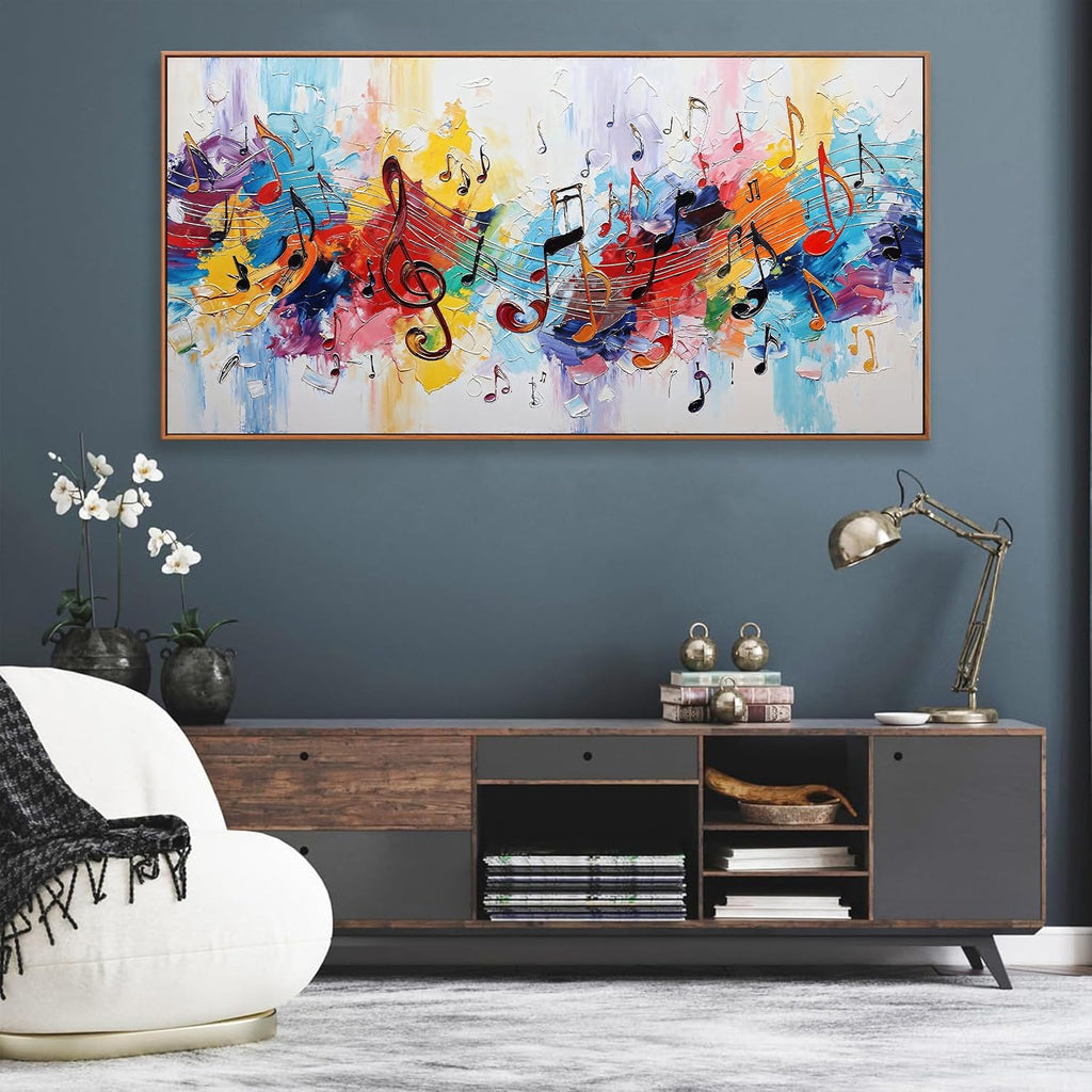 Large Abstract Wall Art For Living Room Colorful Musical Note Canvas Art Wall Decor Print Abstract Art Painting Print For Home Bedroom Decor Hotel Artwork 29 X 58 Inch With Framed