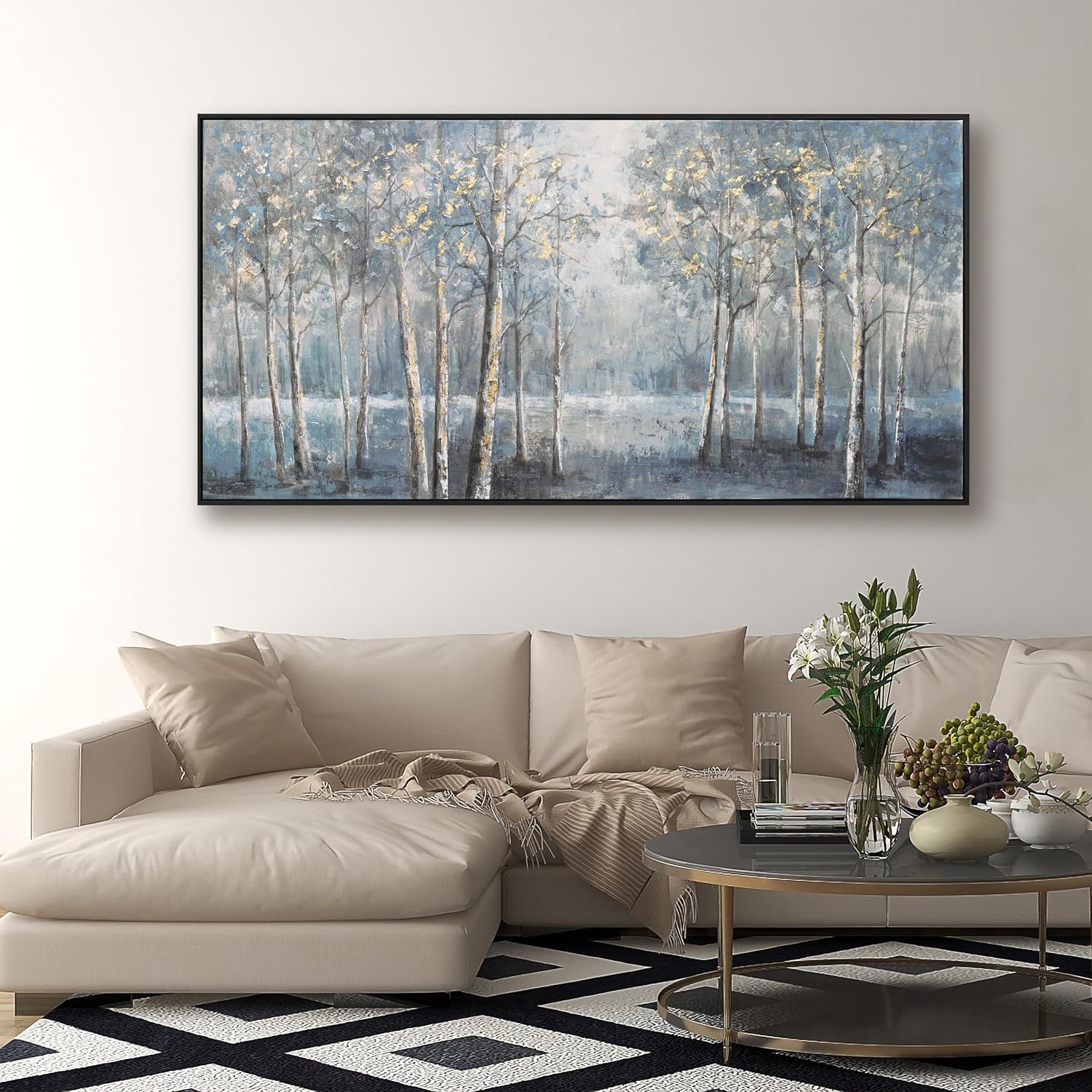 Dark color system Trees Canvas Wall Art Decor Modern Framed Wall Decorations Large Home Decor Wall Art Prints Forest Landscape 24'×48' Pictures for Room Wall Bedroom Office Decor