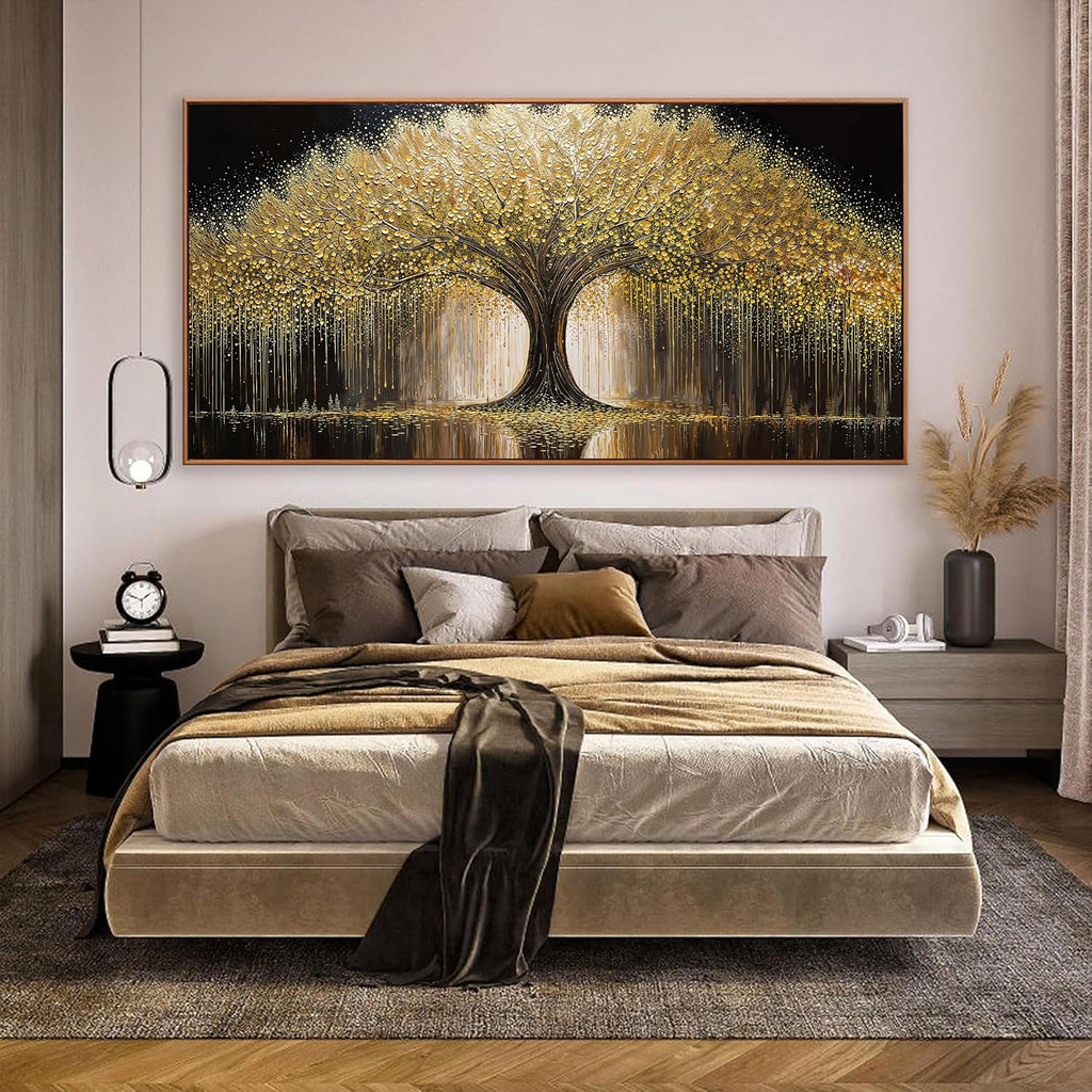 Framed Large Golden Tree Of Life Wall Art Decor Modern Room Wall Decor Ready To Hang Large Framed Wall Art For Living Room Kitchen Office Bedroom Canvas Prints Decor 29.5x58 Inch