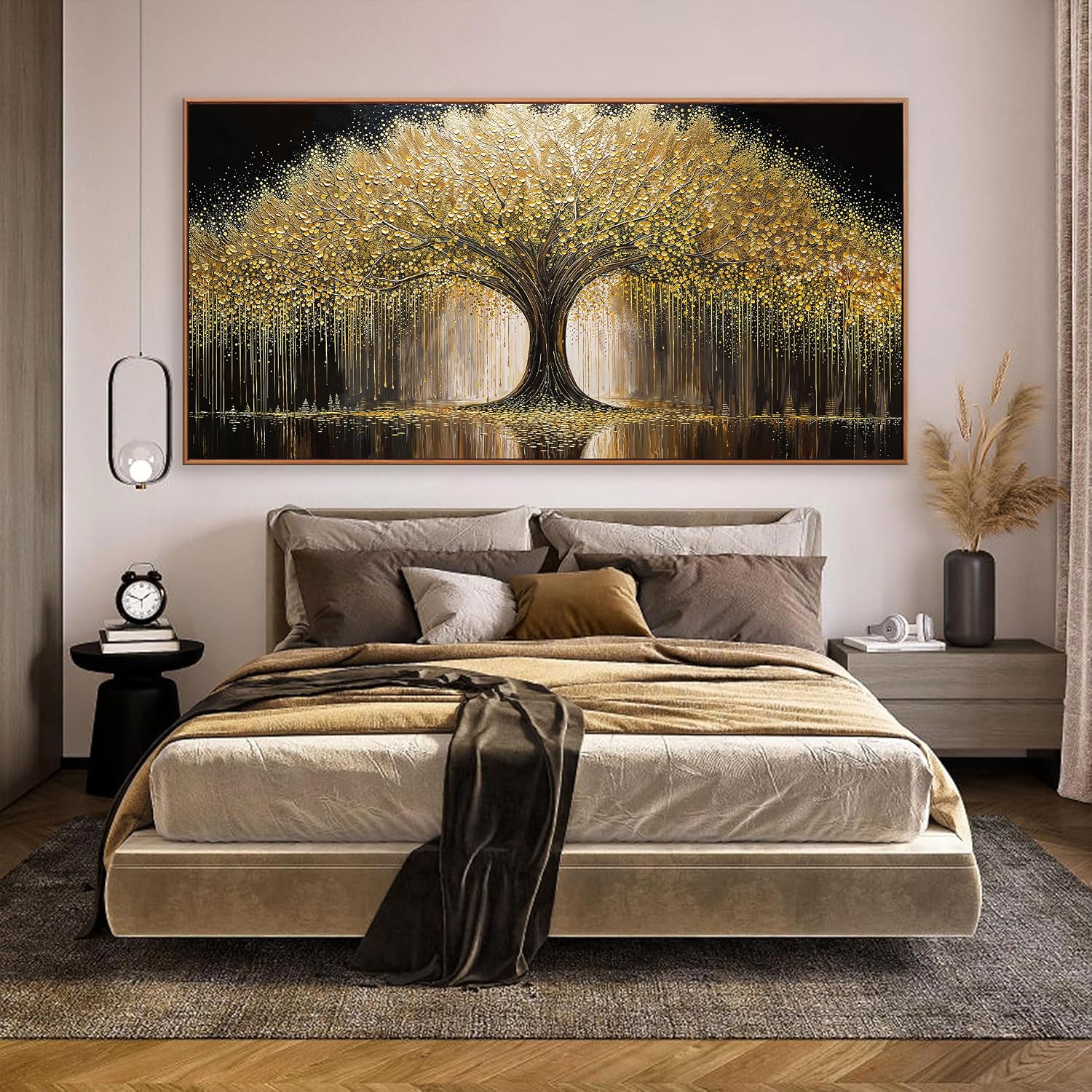 Framed Large Golden Tree Of Life Wall Art Decor Modern Room Wall Decor Ready To Hang Large Framed Wall Art For Living Room Kitchen Office Bedroom Canvas Prints Decor 29.5x58 Inch