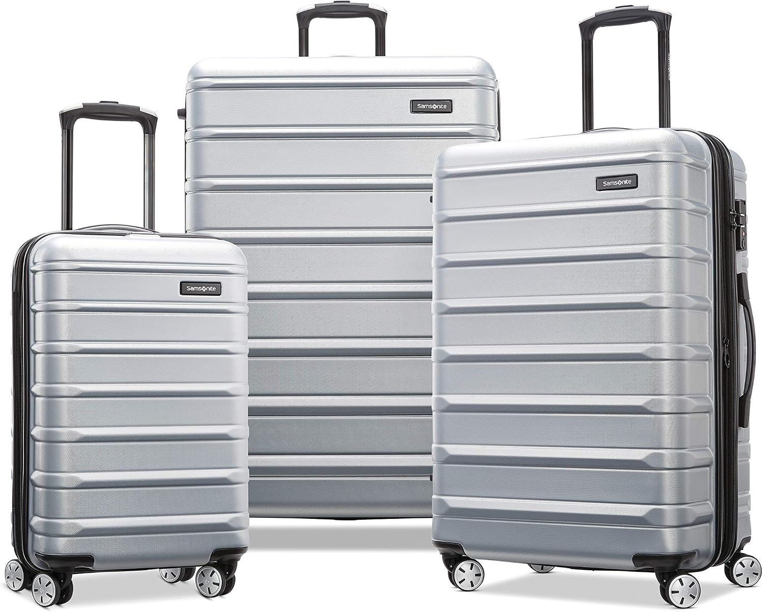 Samsonite Omni 2 Hardside 3 Piece Set - Includes Global Carry-On, Medium, & Large Checked Suitcases - 360° Dual Spinner Wheels - Integrated TSA Lock & Expansion - Amazon Exclusive - Artic Silver