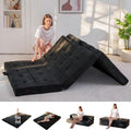 MAXYOYO Foldable Sofa Couch Bed, 4 Inch Tufted Folding Mattress, Portable Floor Couch with Handles Guest Bed Topper Portable Camping Mat with Corded Fabric, Full Size, Black