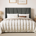 SHA CERLIN Queen Size Bed Frame with Geometric Wingback Headboard, Upholstered Platform Bed with Wooden Slats Support, 8' Under-Bed Space, No Box Spring Needed, Easy Assembly, Grey