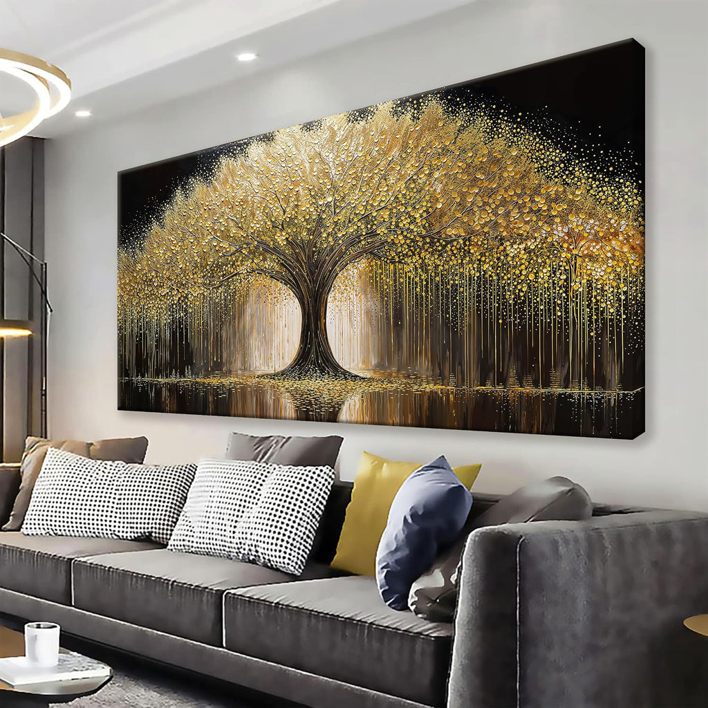 Large Golden Tree Of Life Wall Art Decor Modern Ready To Hang Room Wall Decor Large Wall Art For Living Room Kitchen Office Bedroom Canvas Prints Decor 29x58 Inch