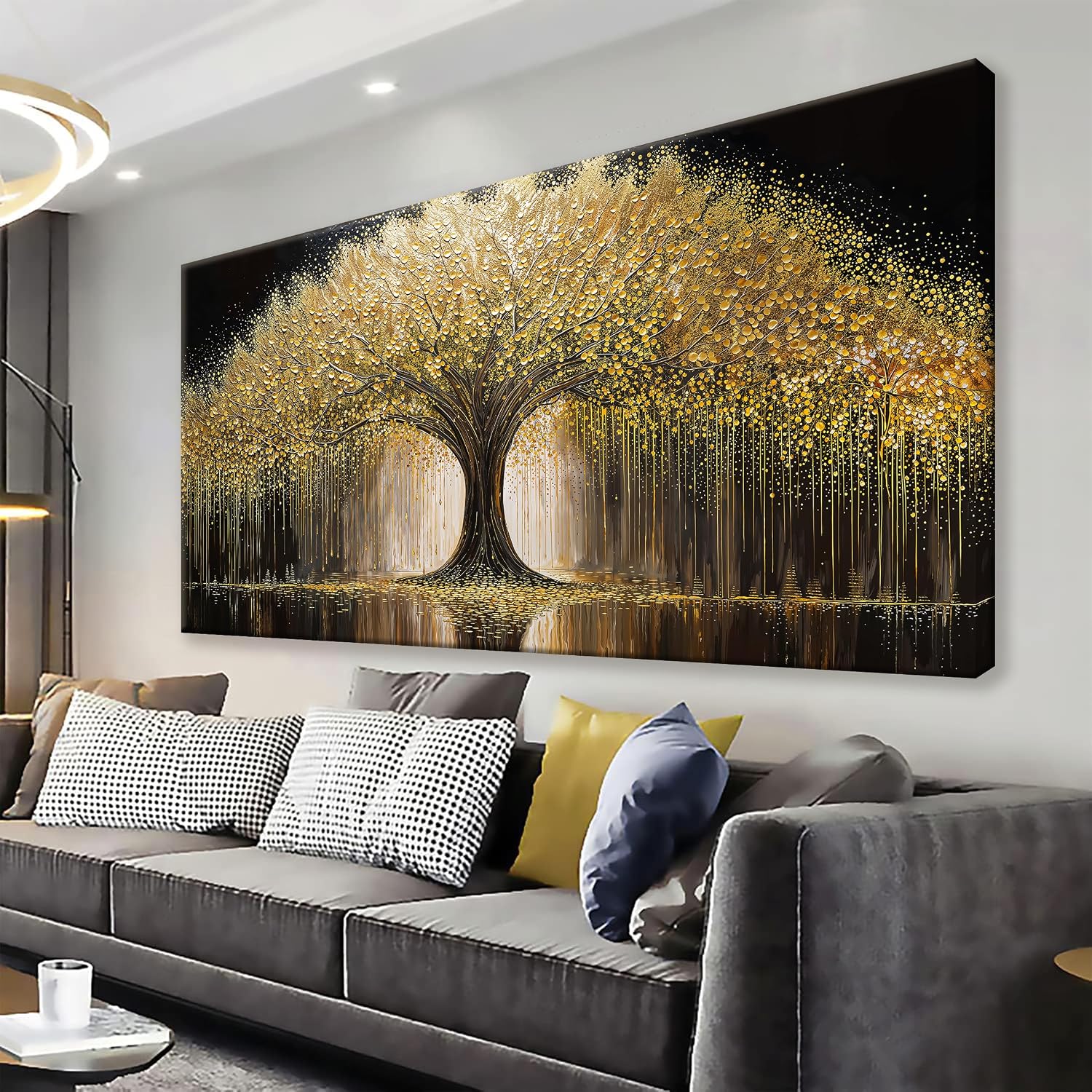 Large Golden Tree Of Life Wall Art Decor Modern Ready To Hang Room Wall Decor Large Wall Art For Living Room Kitchen Office Bedroom Canvas Prints Decor 29x58 Inch