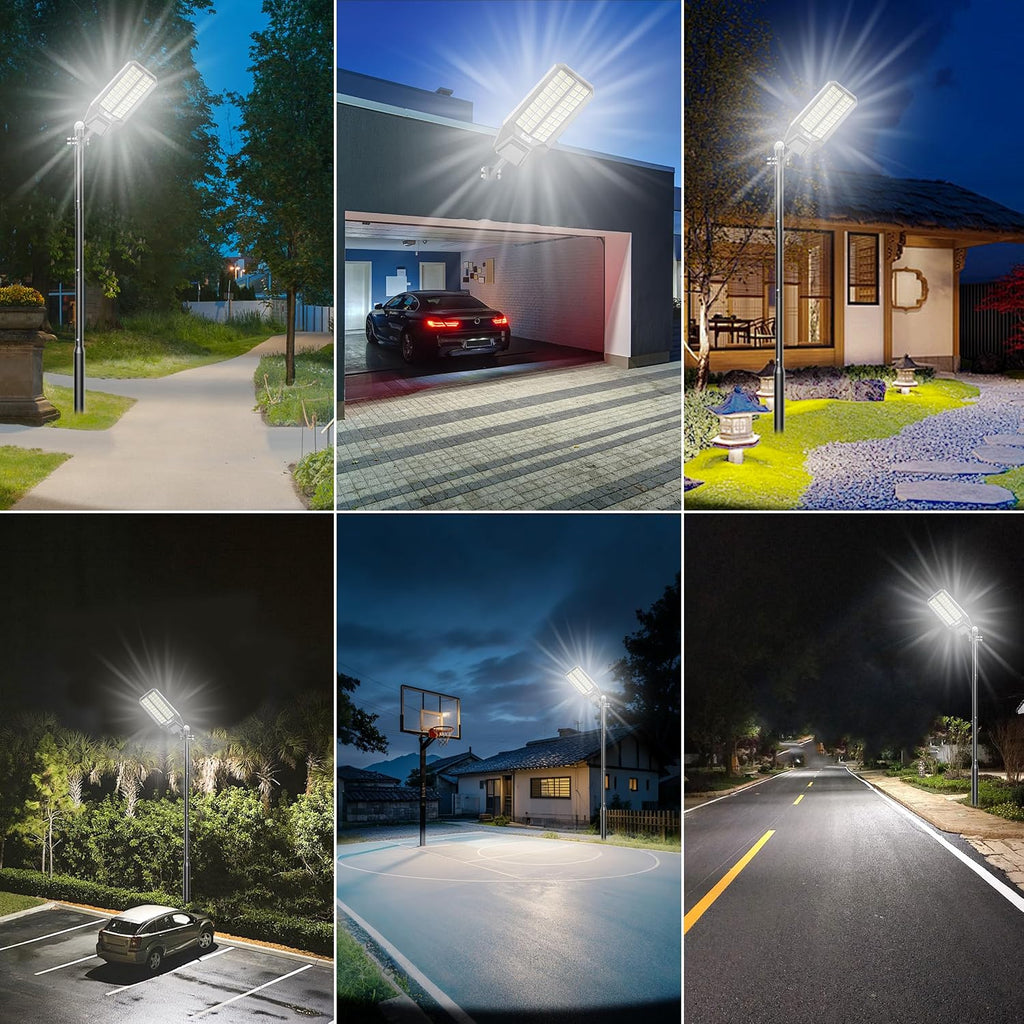 2-Pack 10000W Solar Street Light - 600000 Lumens, Dusk-to-Dawn, Waterproof, Ideal for Commercial & Outdoor Parking Lots - Energy-Efficient Solar-Powered, 3-Year Warranty