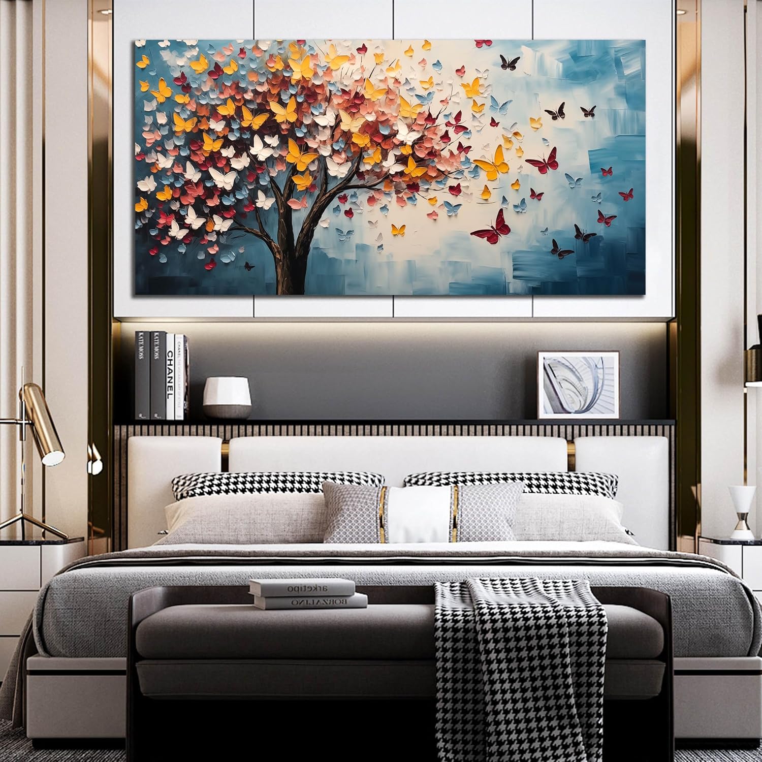 Butterfly Tree Canvas Wall Art for Living Room Bedroom Home Office Blue Colorful Tree of Life Wall Art Modern Large Framed Canvas Prints Size 29x59