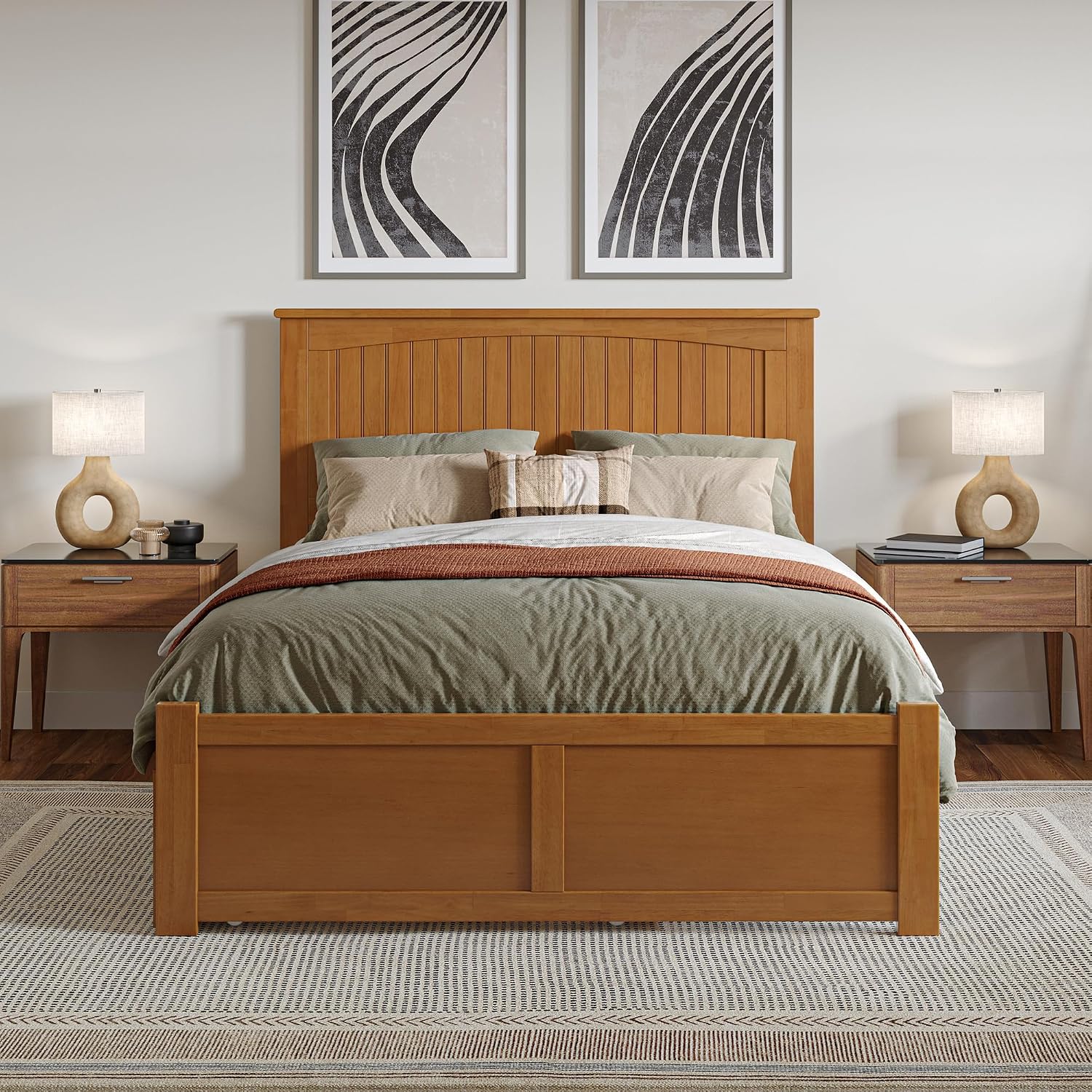 AFI, Nantucket Full Platform Bed with Footboard & Twin Trundle, Light Toffee