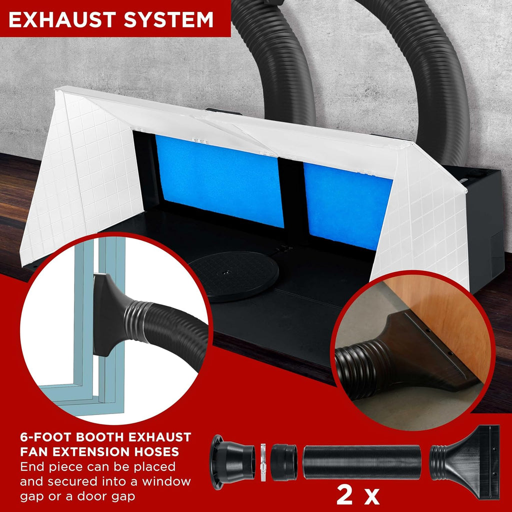 Master Airbrush (2 Pack) Portable Airbrush Spray Booth Station with LED Lighting, 25W Fan, Turntable & 5.6' Extension Hose, 16.5'x19'x13.5', Combine for Larger Workspace, Hobby Airbrush Booth
