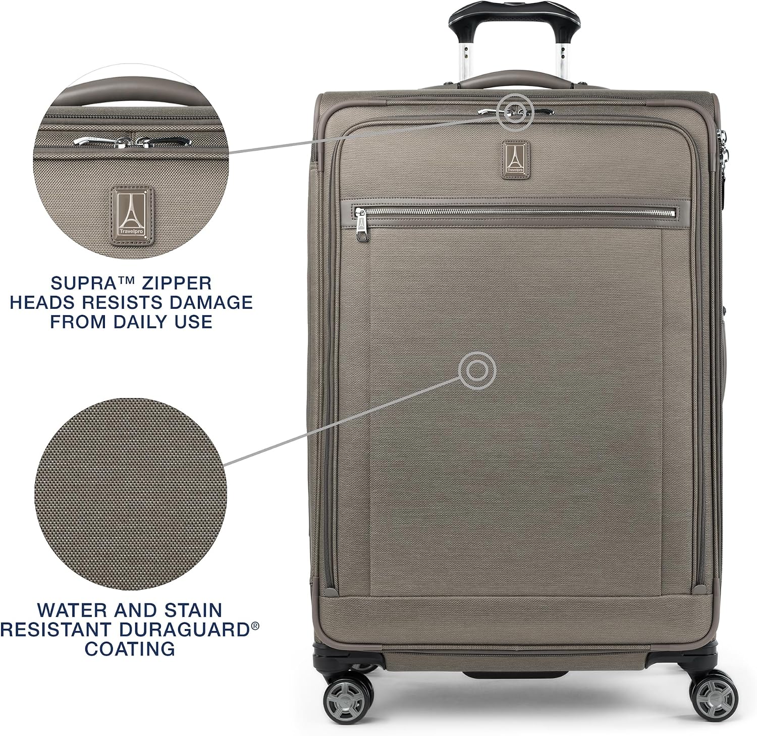 Travelpro Platinum Elite Softside Expandable Checked Luggage, 8 Wheel Spinner Large Suitcase, TSA Lock, Men and Women, Metallic Sand, Checked Large 29-Inch