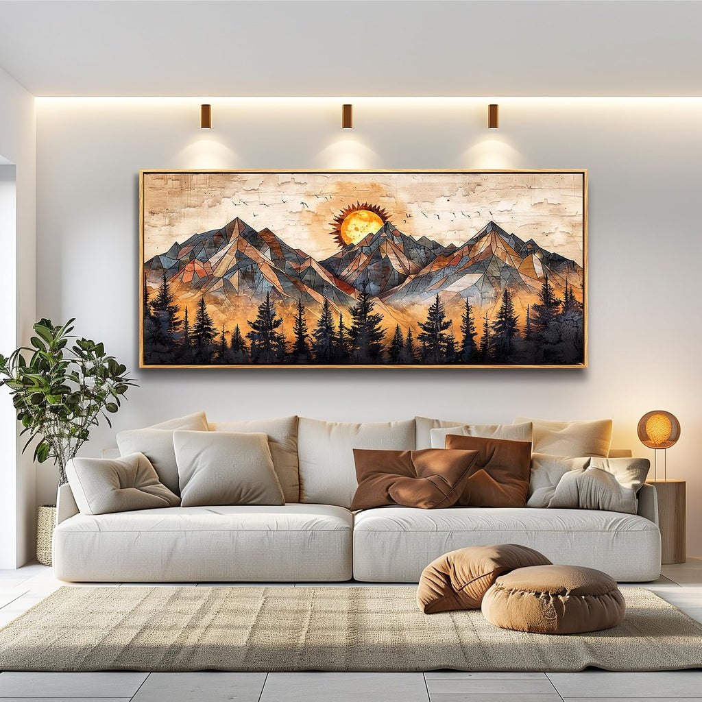 ZUITINGHUA Wood Framed Wall Art For Living Room Canvas Wall Decor For Bedroom Office Decorations Abstract Boho Paintings Mountain Landscape Pictures Modern Home Decor Artwork 32x72 In