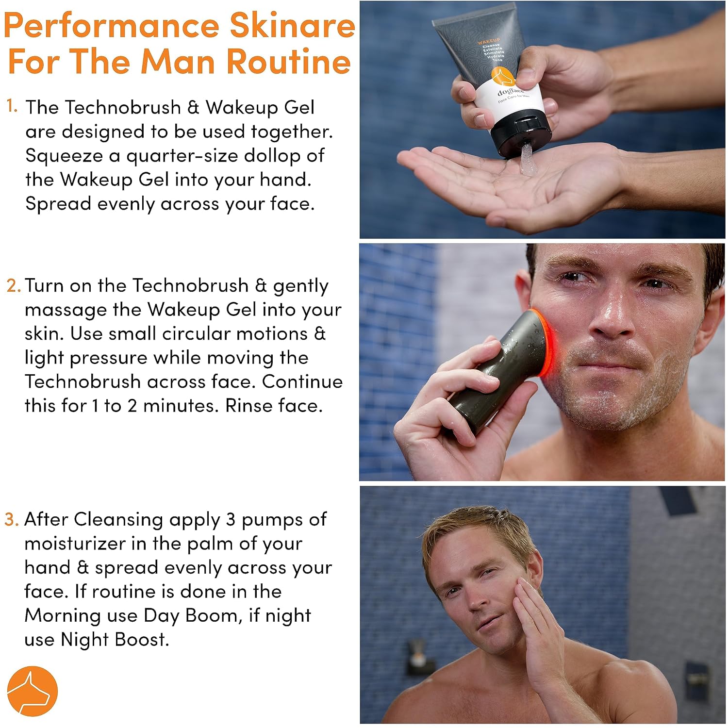 Dogface Deluxe Kit – Men's Red Light Facial Brush with Silicone Bristles, Hyaluronic Acid, Retinol Night Serum, Technobrush, Wakeup Gel, Day Boom, Night Boost - Free Shower Caddy