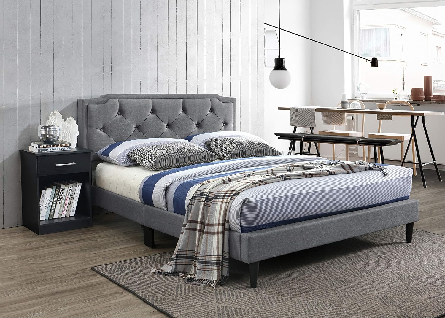 Glory Furniture Deb Fabric Upholstered King Bed in Gray