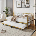 TrailBlaze Modern Space-Saving Twin Metal Daybed with Pull-Out Trundle - Heavy Duty Steel Slats, Floral Headboard, No Box Spring Needed, Sofa Bed for Living Room or Guest Room - Set Gold, Twin Size