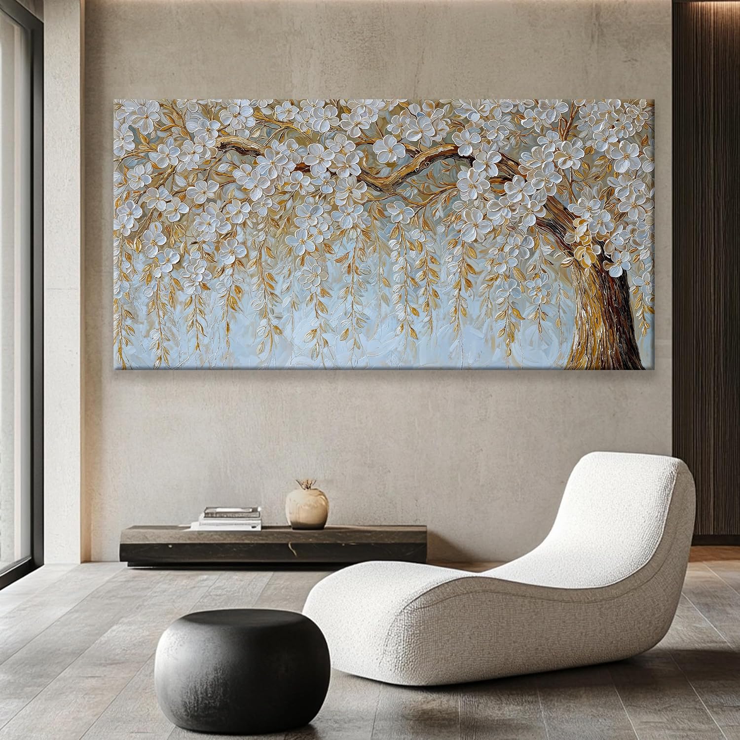 Suconvng Large Wall Art For Living Room Prints Home Wall Decor Modern Canvas Art Wall Decor 39 X 78 Inches Elegant Flower White Wall Art Picture For Bedroom Office Artwork