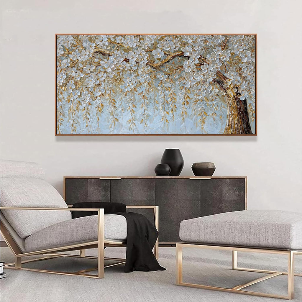 Large Wall Art For Living Room Prints Home Decor Modern Canvas Art Wall Decor 29 X 58 Inches Elegant Flower White Wall Art Picture For Bedroom Office Artwork With Framed