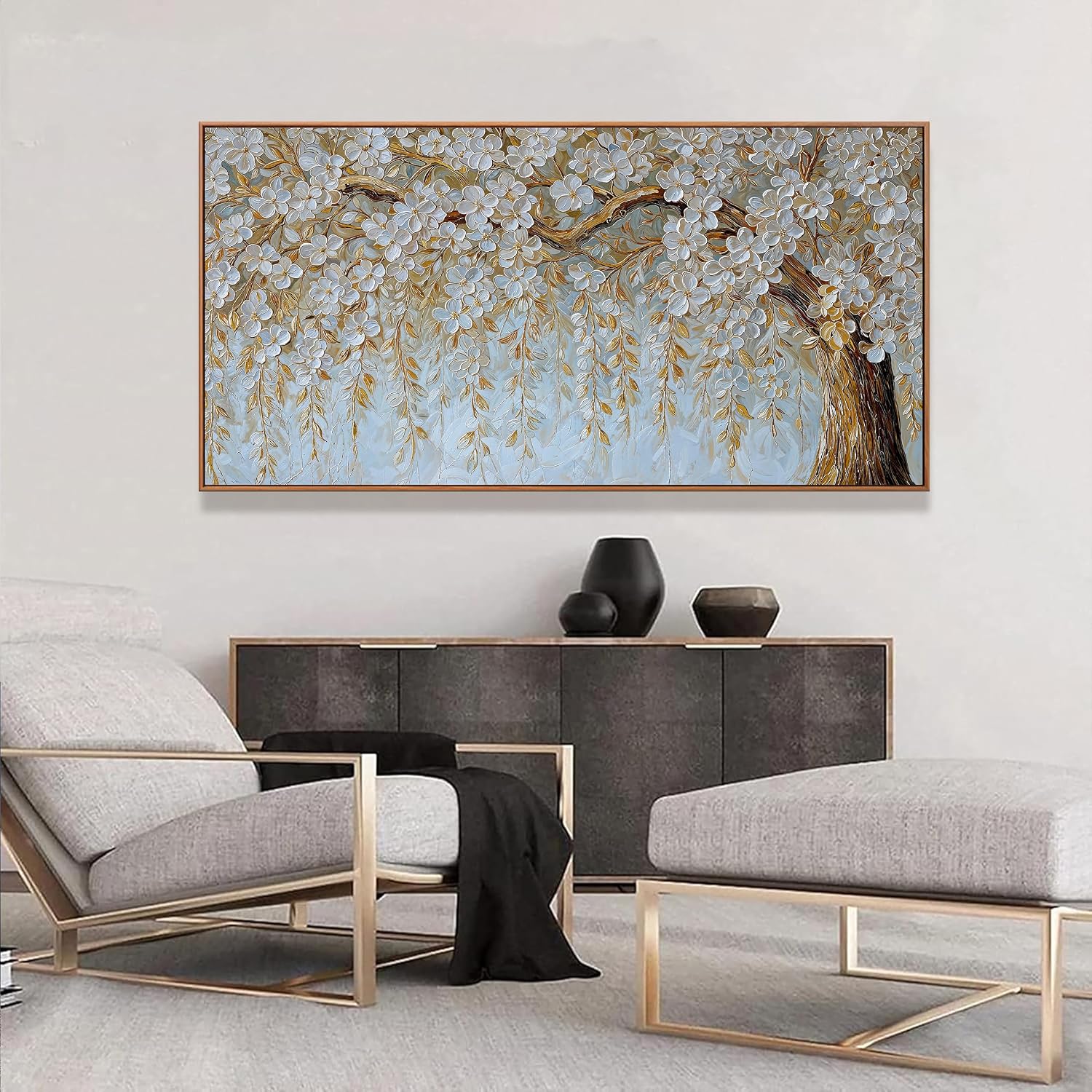 Large Wall Art For Living Room Prints Home Decor Modern Canvas Art Wall Decor 29 X 58 Inches Elegant Flower White Wall Art Picture For Bedroom Office Artwork With Framed