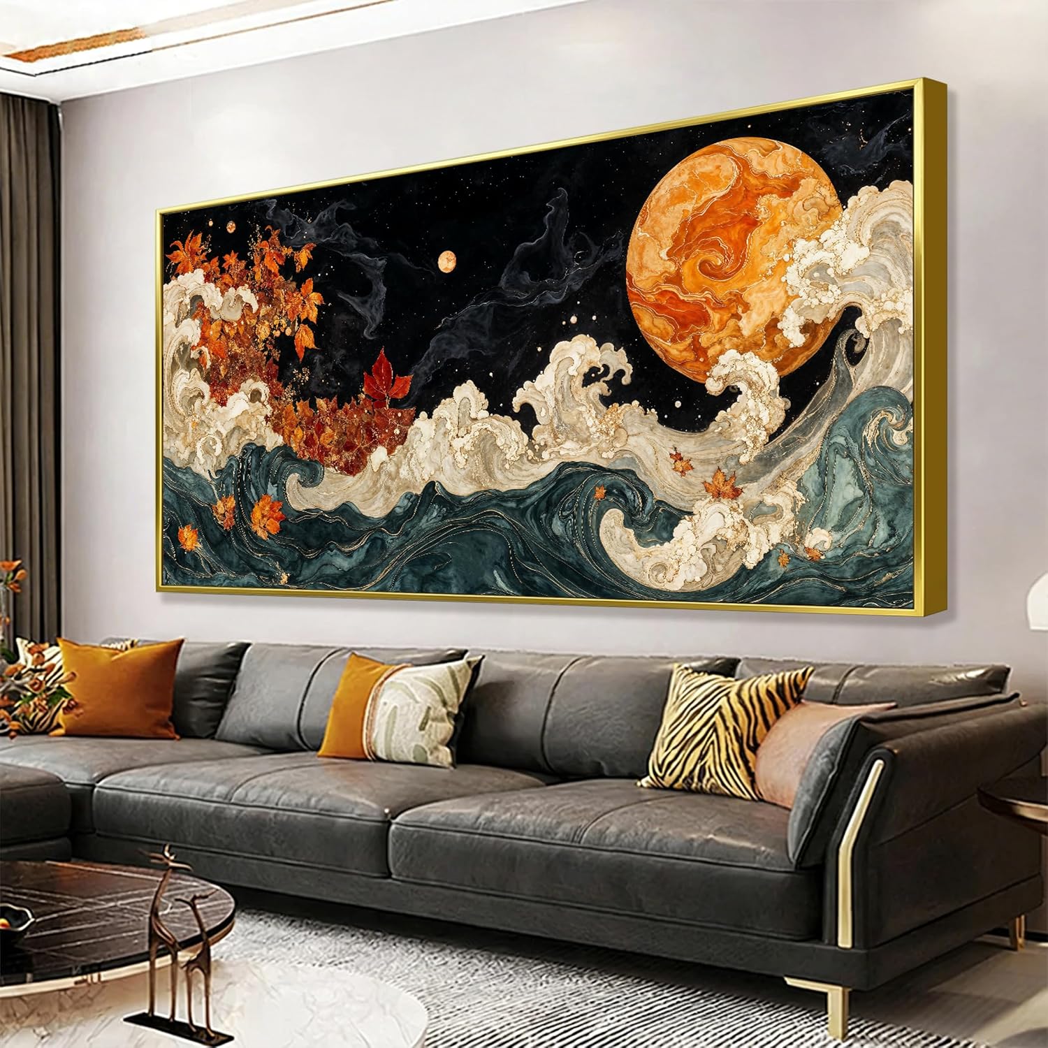 Large Wall Art For Living Room Gold Framed Wall Art Prints Boho Abstract Colorful Canvas Art Wall Decor Painting Pictures Abstract Black Wall Decor For Home Bedroom Office Ready To Hang 29' × 58'