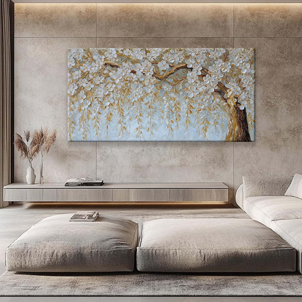 Suconvng Large Wall Art For Living Room Prints Home Wall Decor Modern Canvas Art Wall Decor 39 X 78 Inches Elegant Flower White Wall Art Picture For Bedroom Office Artwork