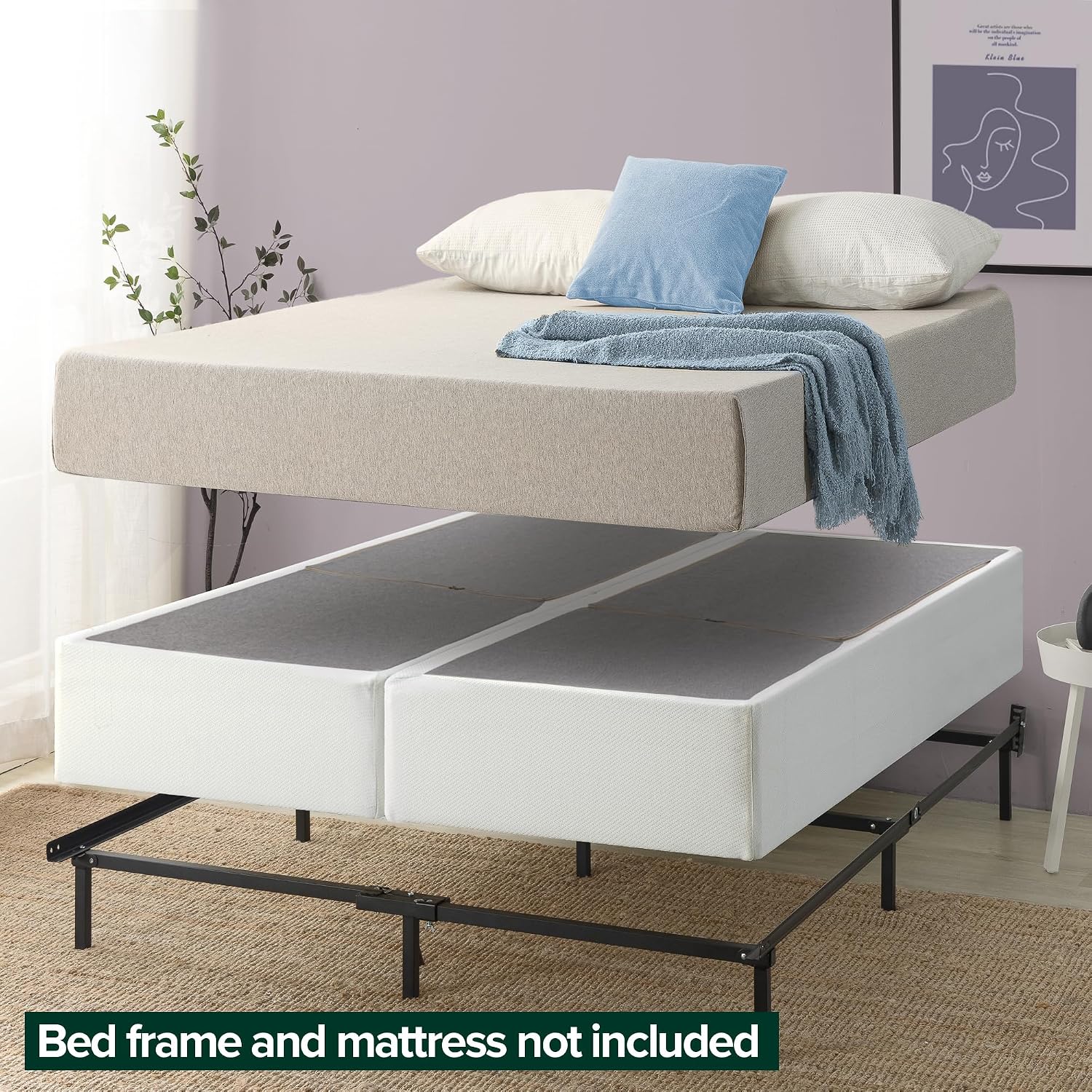 ZINUS 9 Inch Box Spring with Cover, No Assembly Mattress Foundation, Sturdy Metal Structure, Split Queen, White