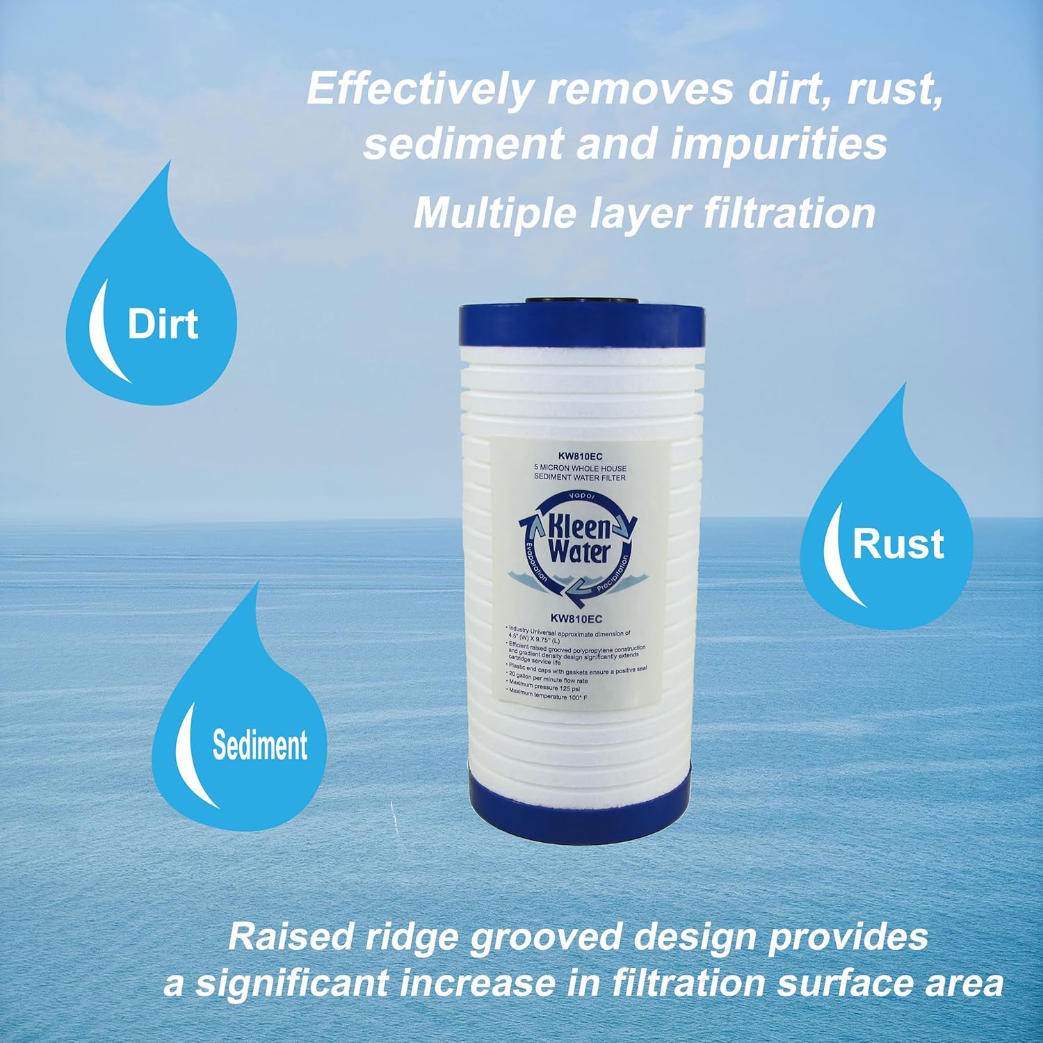 KleenWater KW810EC Whole House Sediment Water Filter Replacement Cartridge, 5 Micron, 4.5 x 9.875 Inch (12 Pack)