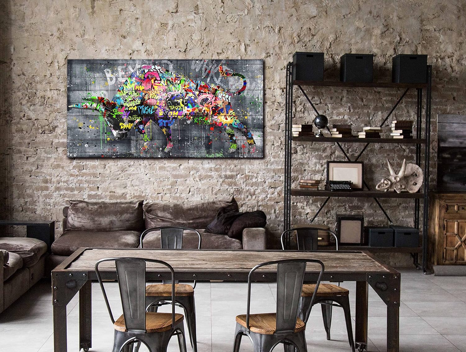 SIXTTART Highland Cow Wall-Art For Living Room Large Size - Banksy Canvas Wall Art For Bedroom - Graffiti Farmhouse Wall Decor Ready To Hang Size 59' x 29'