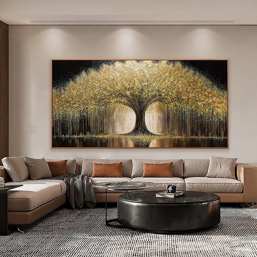 Framed Large Golden Tree Of Life Wall Art Decor Modern Room Wall Decor Ready To Hang Large Framed Wall Art For Living Room Kitchen Office Bedroom Canvas Prints Decor 29.5x58 Inch