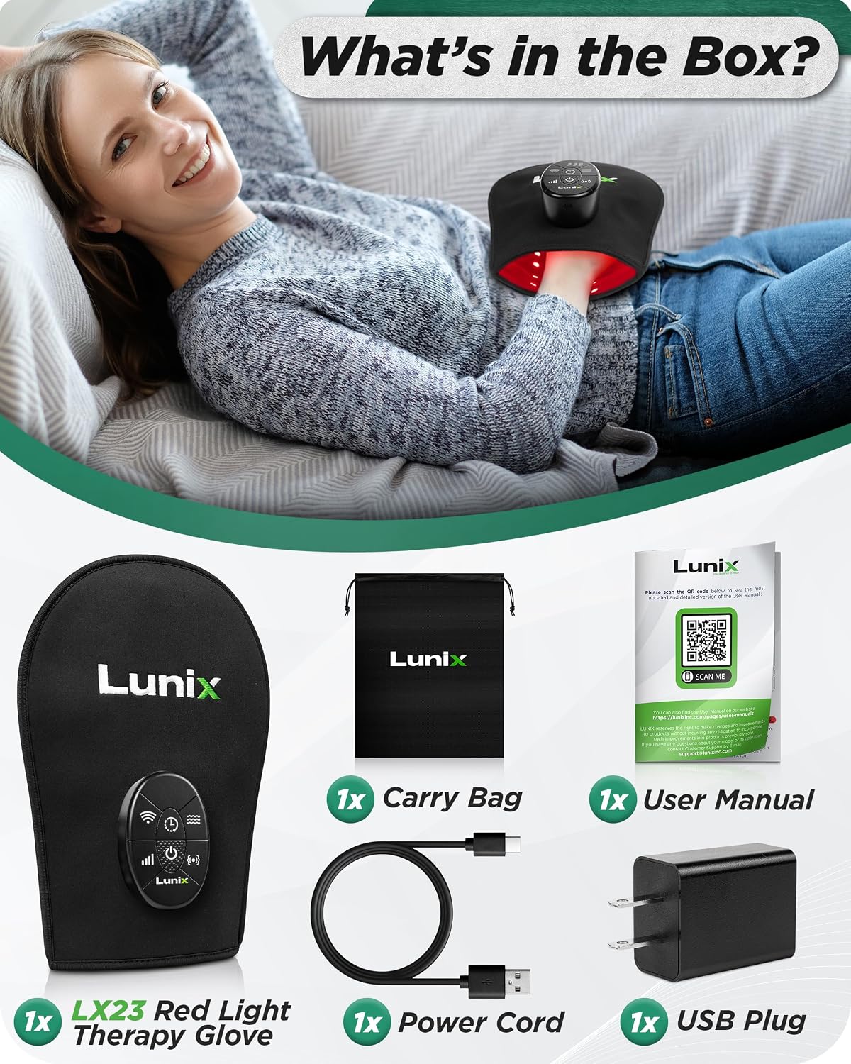 Lunix LX23 Red Light Therapy for Hand, 50 Triple Chips LED 850 and 660nm, Infrared Therapy for Circulation & Joint Support with Vibration, Portable, Rechargeable, Adjustable Intensity