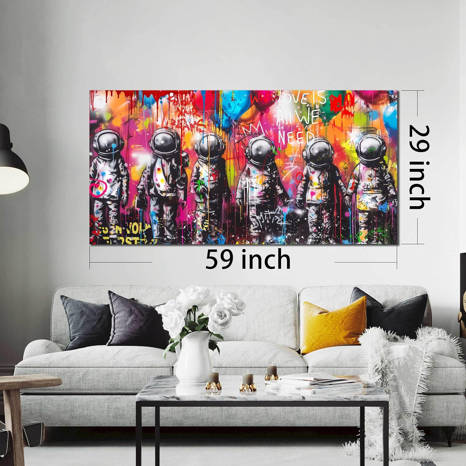 Astronaut Wall-Art - Big Graffiti Art Wall Decor - Space Posters Wall Decor for Bedroom Teen Girl Ready to Hang Size 29 x 59 Inch