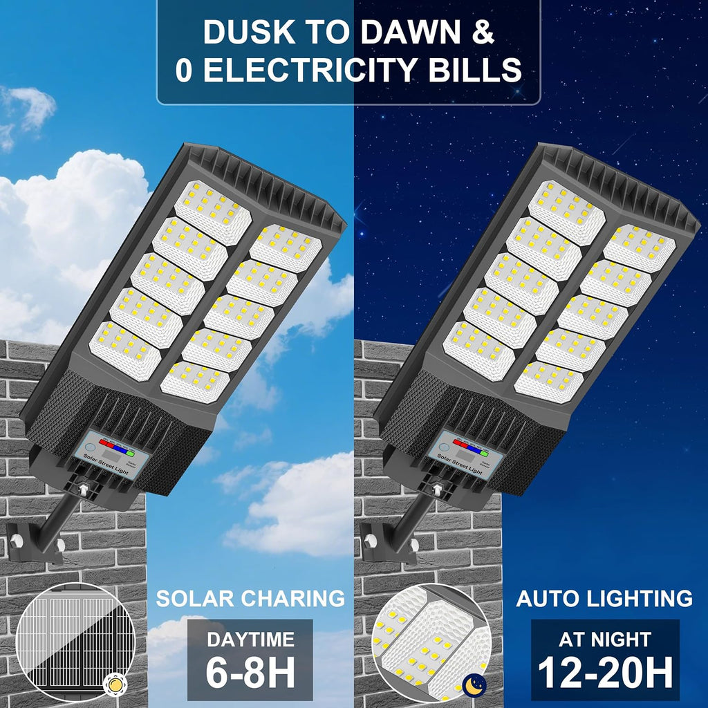 Solar Street Lights Outdoor Waterproof 6500W Solar Flood Lights Dusk to Down with Motion Sensor for Parking Lot, Outdoor Street Light Solar Powered 7000K for Yard Patio and Walkway