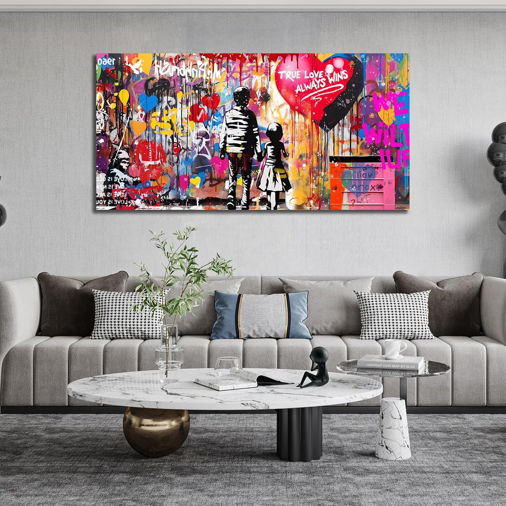 Graffiti Canvas Wall Art For Living Room Large Colorful Wall Art For Office Banksy Wall Decor Teen Bedroom Size 29 x 58 Inch