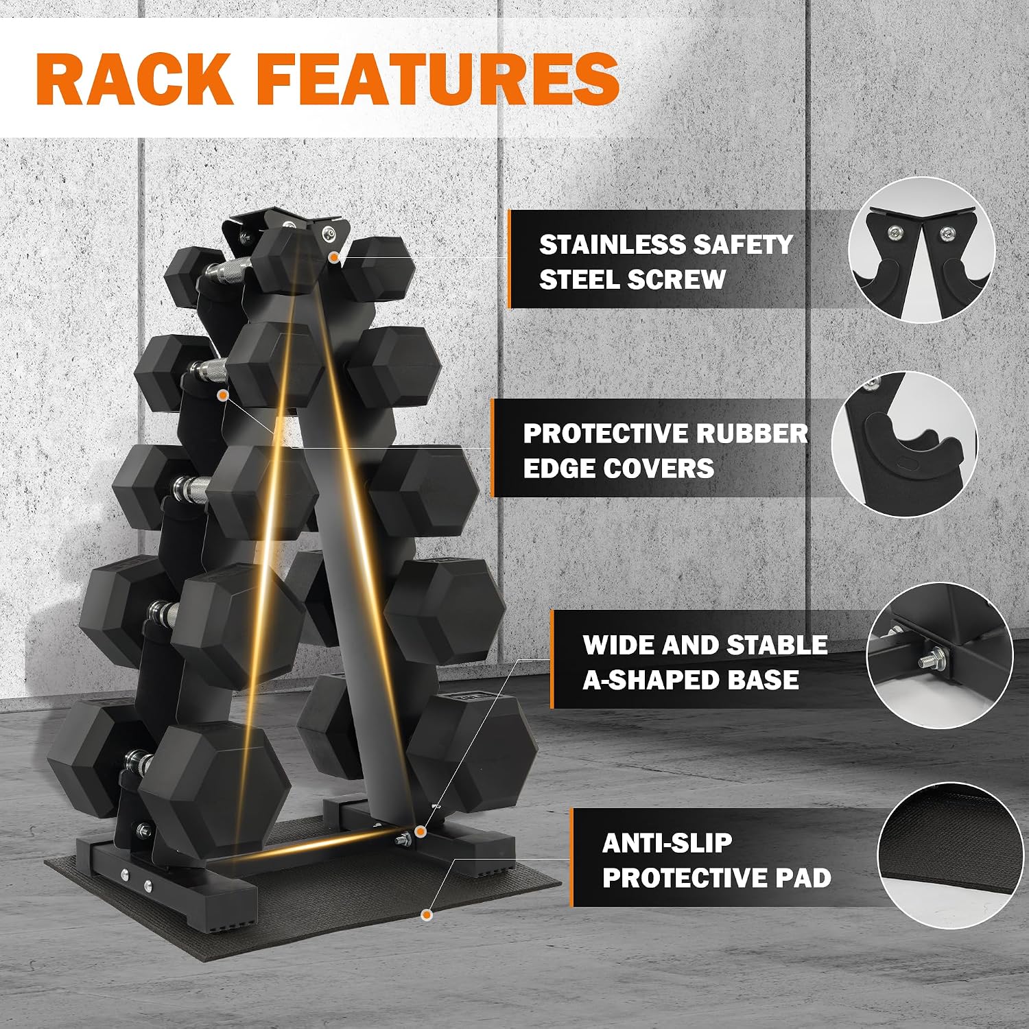 Fitvids Dumbbell Set with Rack â€' Dumbbell + A-Rack: 150LBS Set â€' Black