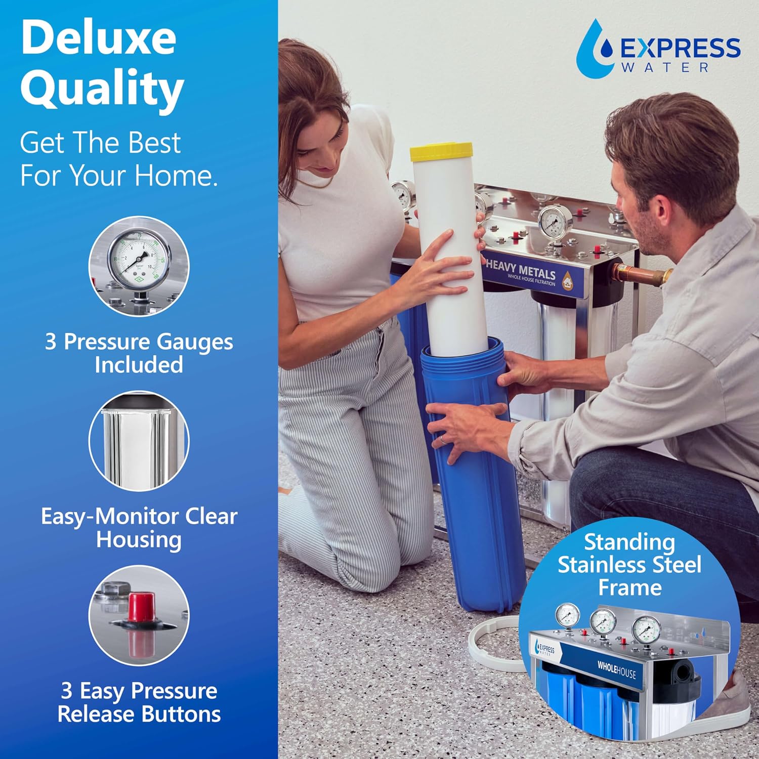 Express Water Whole House Water Filter System | HEAVY METAL | 3 Stage Water Purifier Whole Home, Heavy Metal Filter Produces Overachieving H2O, Targets Lead, Arsenic, Chromium, Reduces Chlorine
