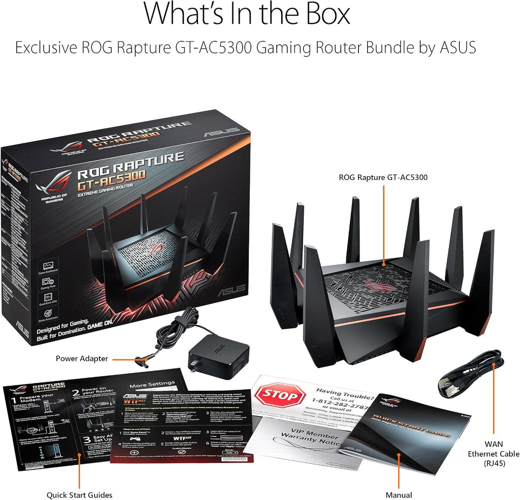 ASUS ROG Rapture WiFi Gaming Router (GT-AC5300) - Tri Band Gigabit Wireless Router, Quad-Core CPU, WTFast Game Accelerator, 8 GB Ports, AiMesh Compatible, Included Lifetime Internet Security