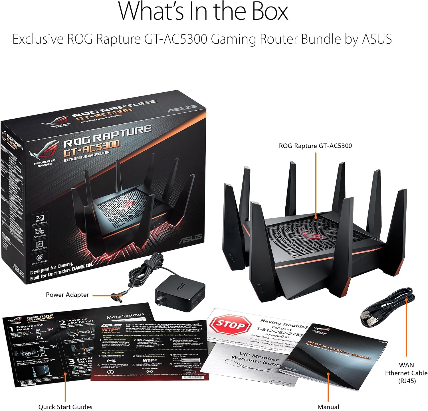 ASUS ROG Rapture WiFi Gaming Router (GT-AC5300) - Tri Band Gigabit Wireless Router, Quad-Core CPU, WTFast Game Accelerator, 8 GB Ports, AiMesh Compatible, Included Lifetime Internet Security