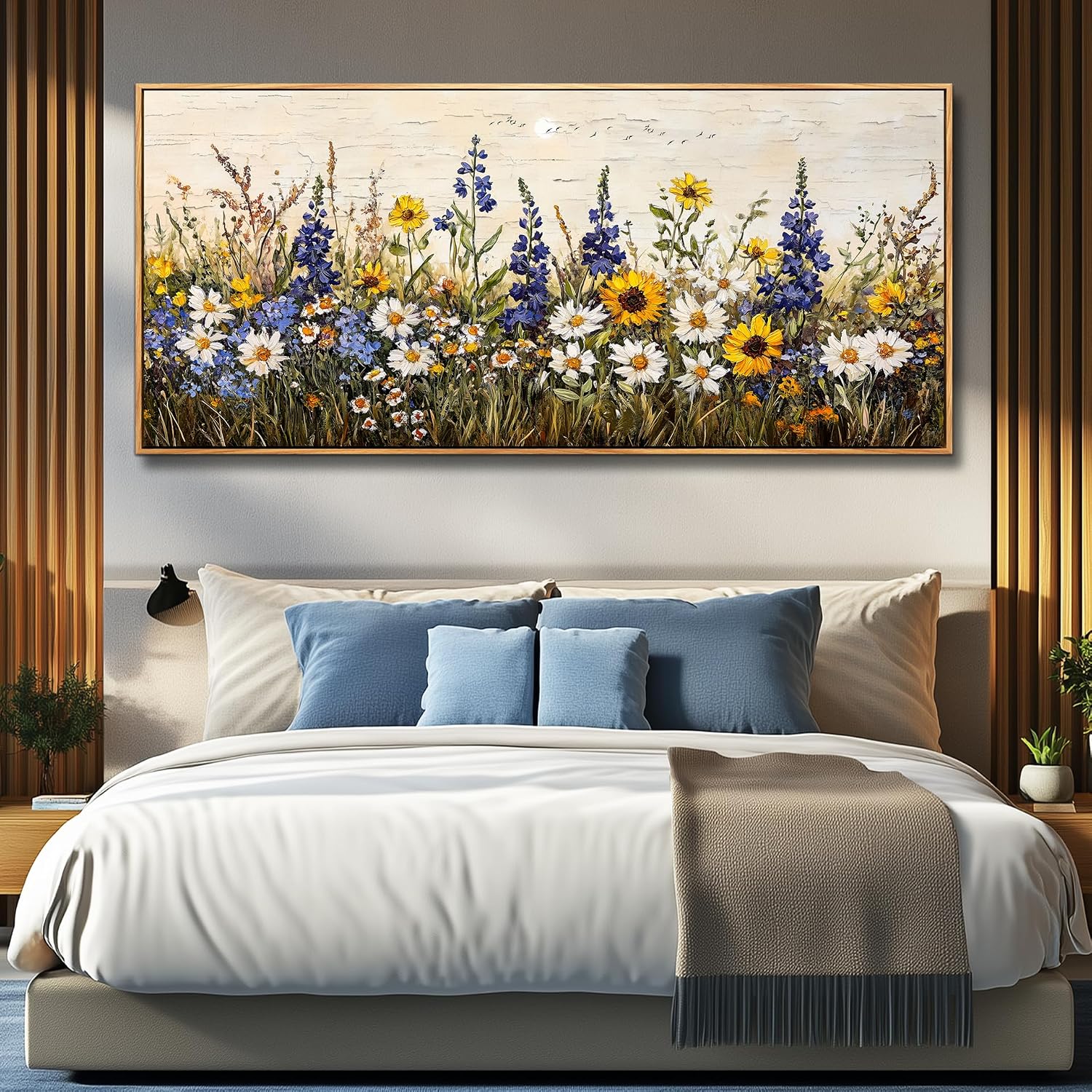 ERQINHUA Farmhouse Wall Decoration For Living Room Large Canvas Wall Art For Bedroom Office Mural Boho Flowers Watercolour Restaurant Wall Pictures Printing Artwork Home Decor 32x72 In Wood Framed