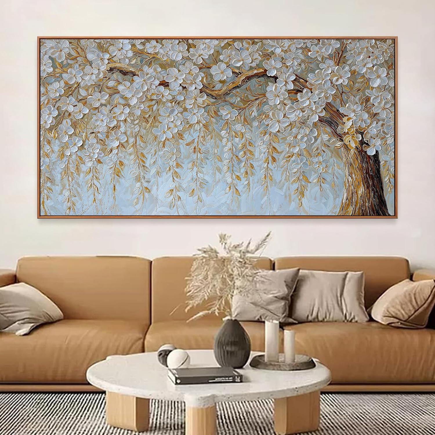 Large Wall Art For Living Room Prints Home Decor Modern Canvas Art Wall Decor 29 X 58 Inches Elegant Flower White Wall Art Picture For Bedroom Office Artwork With Framed