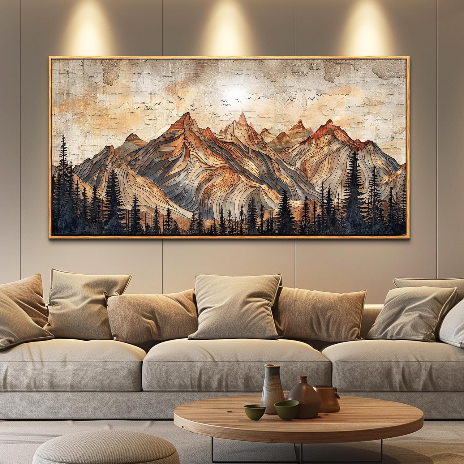 JUDASJART Canvas Wall Art For Bedroom Large Wall Decorations For Living Room Modern Office Wall Decor Abstract Watercolour Painting Mountain Landscape Pictures Artworks Home Decor Wood Framed 32'x72'