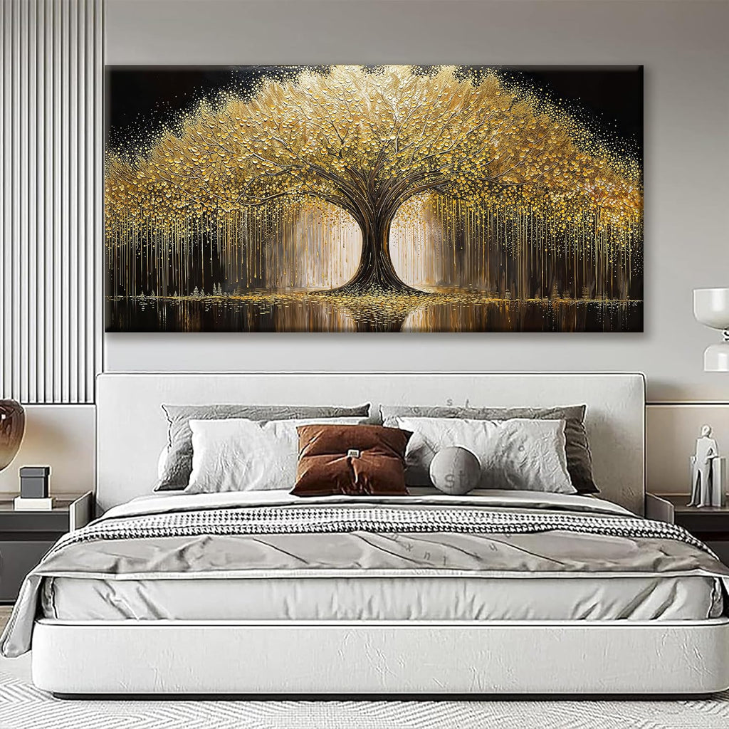 Large Golden Tree Of Life Wall Art Decor Modern Ready To Hang Room Wall Decor Large Wall Art For Living Room Kitchen Office Bedroom Canvas Prints Decor 29x58 Inch
