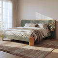 Merax King Size Boucle Upholstered Platform Bed with Wide Curved Headboard and Floating Shelves for Adults, Heavy Duty Steel Center Beam for Support, No Box Spring Needed, Antique Green