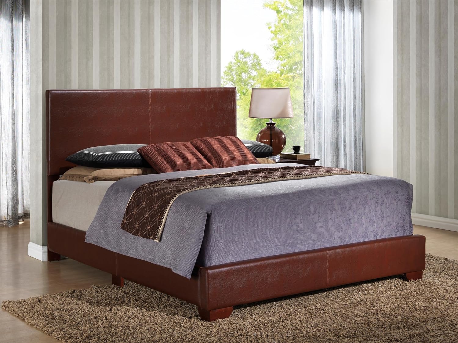 Glory Furniture Aaron Faux Leather Upholstered Queen Bed in Light Brown