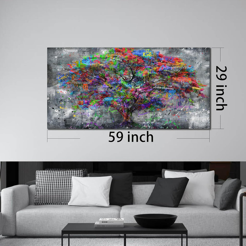 SIXTTART Tree Large Canvas Wall-Art For Living Room - Graffiti Forest Wall Art - Abstract Modern Home Office Wall Decor Ready to Hang Size 59' x 29'