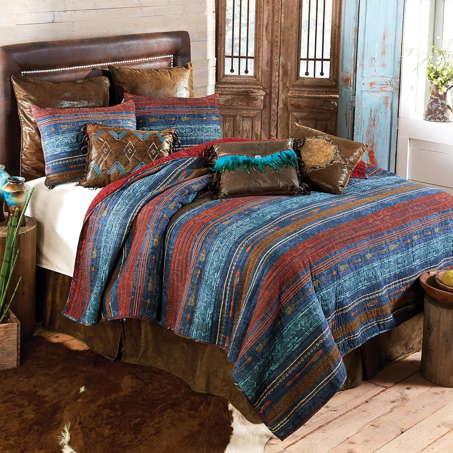 BLACK FOREST DECOR Sunset Arrows Quilt Bed Set - Twin - Southwest Stripe and Arrow Cotton Blend Bedding