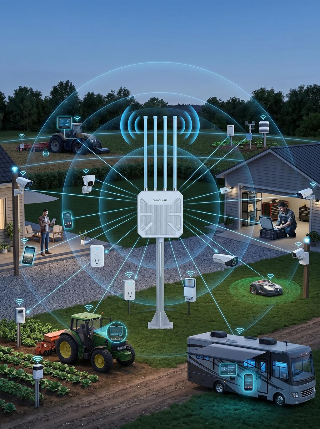 WAVLINK AX1800 Outdoor WiFi 6 Extender, Long-Range High-Power Outdoor Access Point with Engineered High-Gain Antennas, PoE, IP67 Weatherproof for Yard, Farm, RV & Garage.