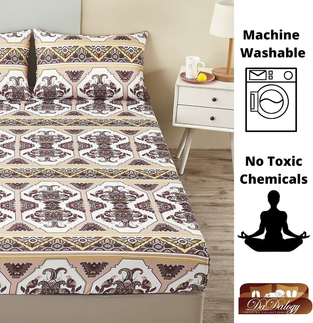 DaDa Bedding Collection Bed in a Bag Set - 11 Pieces - Farmhouse Elegant Paisley Burgundy Maroon Kilim : Bedroom Set with Fitted Sheet, Throw Pillows, and Valances - California King