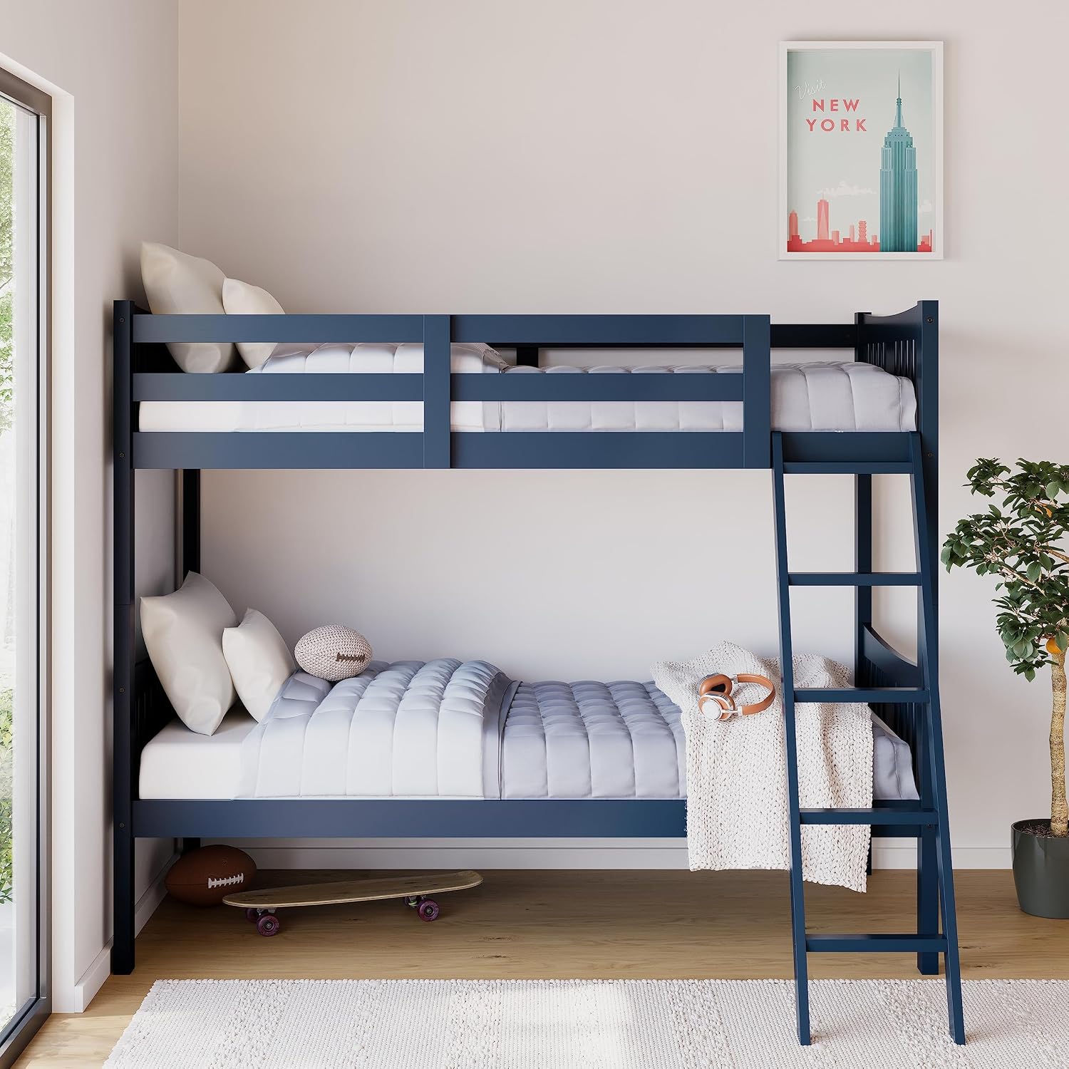 Storkcraft Caribou Bunk Bed Twin Over Twin Bunk Bed (Navy) - GREENGUARD Gold Certified, Twin Bunk Beds for Kids, Converts to 2 Individual Twin Beds, Bunk Beds for Kids