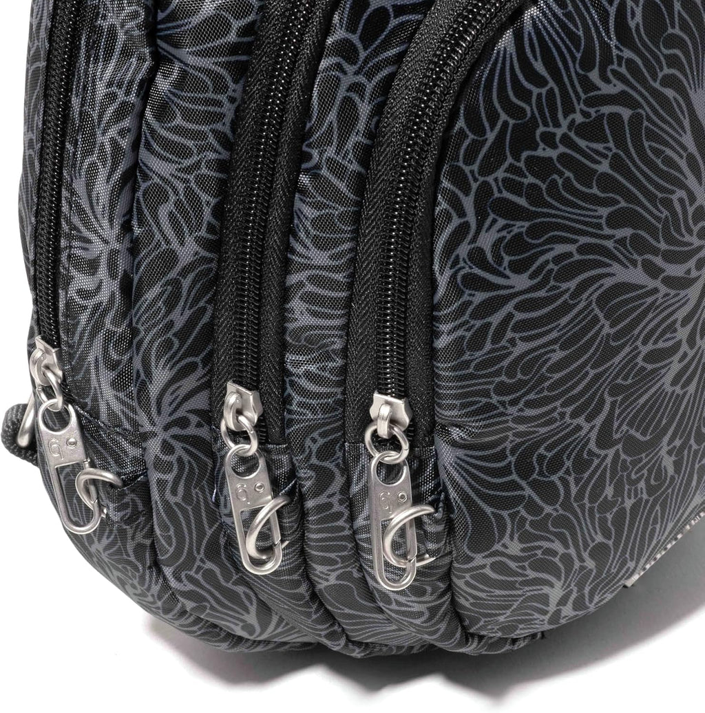 Baggallini Securtex® Anti-Theft Multi Zip Sling - Lightweight 8.6'x15.2' Travel Bag with Locking Zippers & RFID Protection