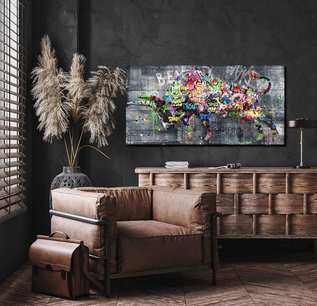 SIXTTART Highland Cow Wall-Art For Living Room Large Size - Banksy Canvas Wall Art For Bedroom - Graffiti Farmhouse Wall Decor Ready To Hang Size 59' x 29'