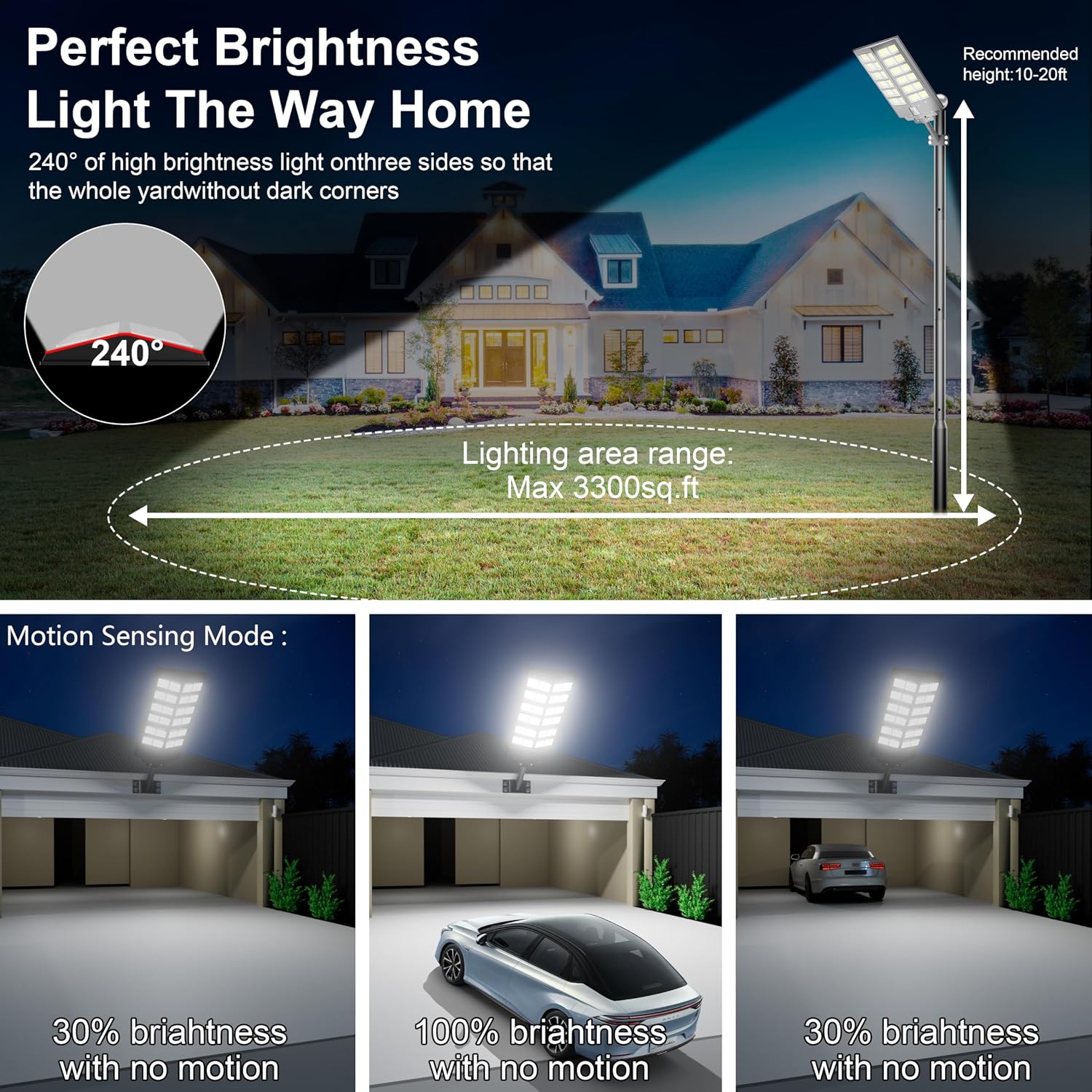 Solar Street Lights Outdoor Waterproof Dusk to Dawn, Large 9000W Outdoor Floodlight LED Motion Sensor, 7000K Wide Angle Parking Lot Flood Lamp Remote Control for Yard Garden