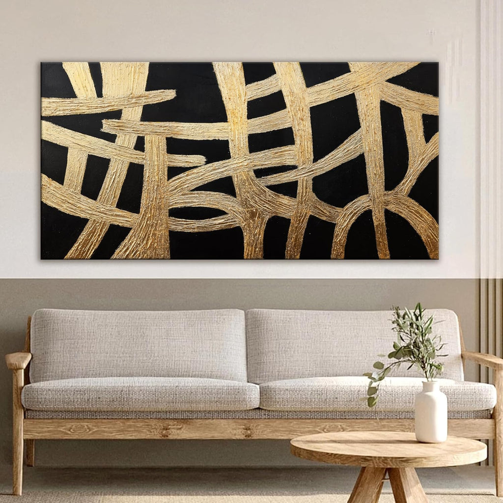 Abstract Wall Art Paintings Wall Decor Large Canvas Wall Art Decor Black And Gold Lines Texture Wall Art Decor Artwork Modern Minimalist Wall Art For Living Room Bedroom Office Wall Decor 29'X58'